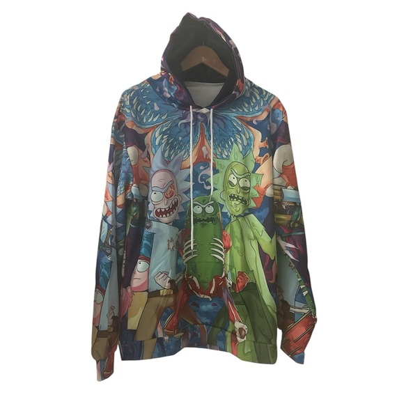 New! Colorful Graphic Kangaroo Pocket Hoodie sz M - Picture 1 of 12